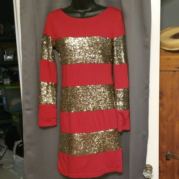 Gianni Bini Dresses & Skirts - Gianni Bini red with gold sequin dress size S
